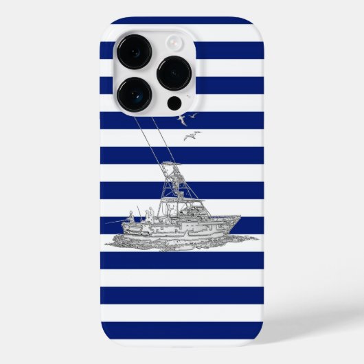 Coques Case-Mate iPhone Marlin Fishing Chrome on Blue Stripes (Verso)