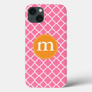 iPhone 13 Coque Marocain rose élégant Quatrefoil personnalisé