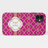 Coques Case-Mate iPhone Marocain rose fuchsia décoré d'un monogramme d'or (Dos (Horizontal))