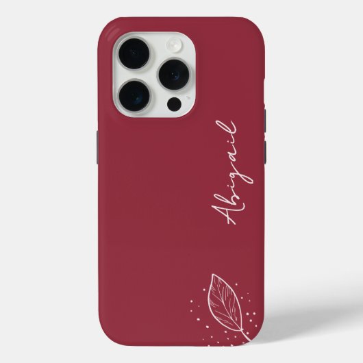 Coques Case-Mate iPhone Maroon rouge, nom blanc, feuille et points minimal (Verso)