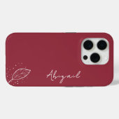 Coques Case-Mate iPhone Maroon rouge, nom blanc, feuille et points minimal (Verso (horizontal))