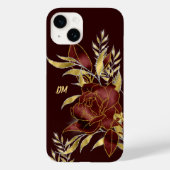 Coques Case-Mate iPhone Maroon Rouge Rose or Feuilles Monogramme (Verso)