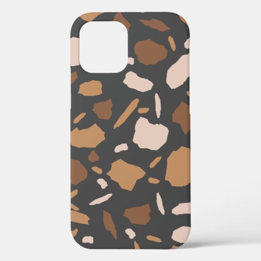 Coques Case-Mate iPhone Marron, Beige, Tan et motif terrazzo gris (Verso)