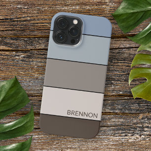 Coque iPhone 15 Pro Max Marron Bleu Taupe Gris Noir Rayures Art personnali
