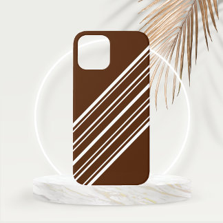 Coque Pour iPhone 15 Marron Chocolat avec Rayures Blanches