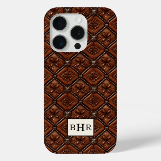 Coques Case-Mate iPhone Marron Cuir Diamant Monogrammé (Verso)