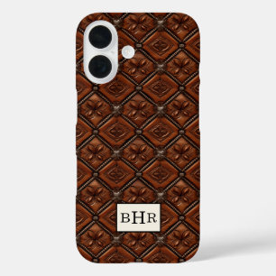 Coques iPhone 16 Marron Diamant Cuir Monogrammé