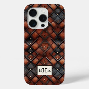 Coque iPhone 15 Pro Marron Diamant Cuir Monogrammé Vintage
