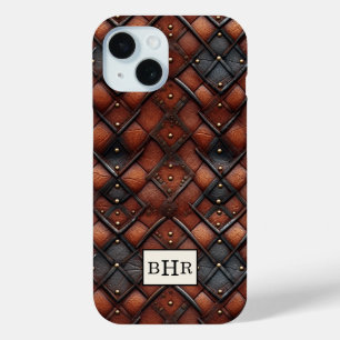 Coque Pour iPhone 15 Marron Diamant Cuir Vintage Monogrammé