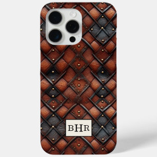 Coque iPhone 15 Pro Max Marron Diamant Cuir Vintage Monogrammé