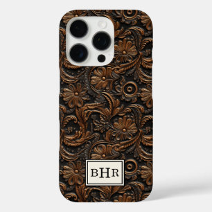 Coques iPhone 16 Pro Marron Vintage Cuir Outils Monogrammé