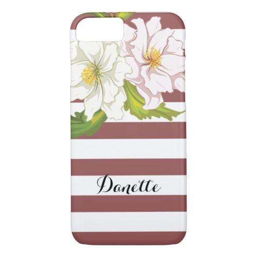 Coques Case-Mate iPhone Marsala rayures et fleurs roses modernes florales (Dos)