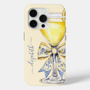 Coque iPhone 15 Pro Martini au Citron Élégant Monogrammé