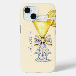 Coque Pour iPhone 15 Martini au Citron Élégant Monogrammé