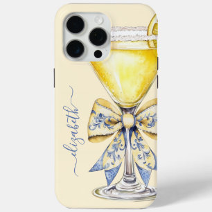 Coque iPhone 15 Pro Max Martini au Citron Élégant Monogrammé