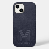 Coques Case-Mate iPhone Masculine en cuir bleu gras monogramme (Verso)