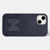 Coques Case-Mate iPhone Masculine en cuir bleu gras monogramme (Verso (horizontal))