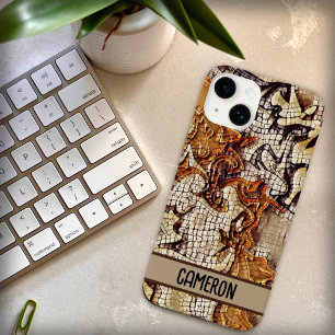 Coque Pour iPhone 14 Masculine mosaïque Brown Inspirivité