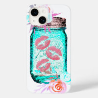 Mason jar papillon baiser floral rose turquoise gr