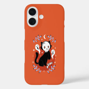 Coques iPhone 16 Masque crâne Chat noir Halloween