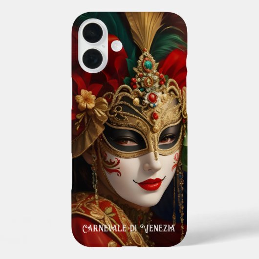 Coques Case-Mate iPhone Masque de Carnaval de Venise rouge vert or (Verso)