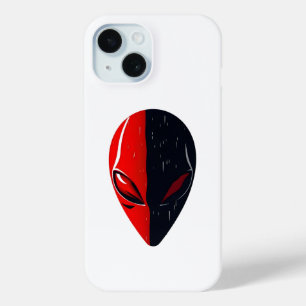 Coque Pour iPhone 15 Masque de Dualité – Visage Minimaliste Rouge et No