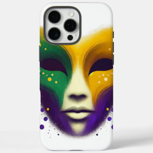 Coques iPhone 16 Pro Max Masque de Mardi Gras jaune violet vert