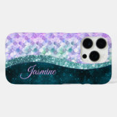 Coques Case-Mate iPhone Masque de peau de sirène turquoise argent faux par (Verso (horizontal))