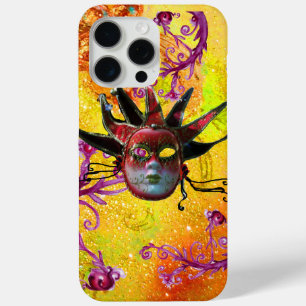 Coque iPhone 15 Pro Max MASQUE JESTER ROUGE NOIR Mascarade Jaune violet ja