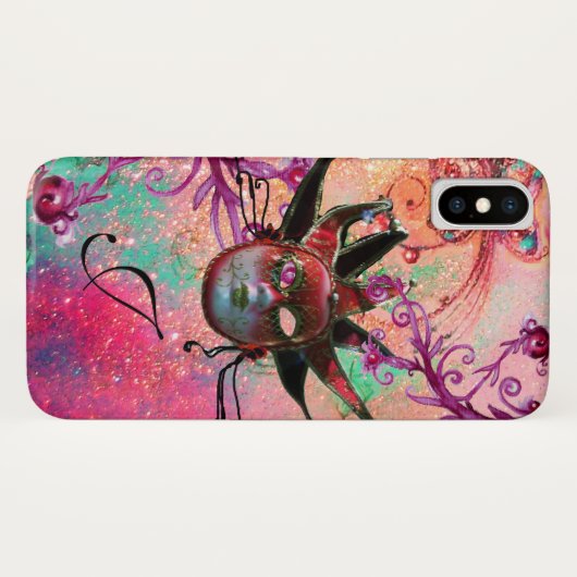 Coques Case-Mate iPhone MASQUE JESTER ROUGE NOIR Mascarade Monogramme rose (Dos (Horizontal))