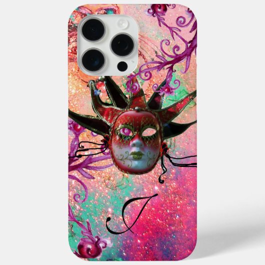 Coques Case-Mate iPhone MASQUE JESTER ROUGE NOIR Mascarade Monogramme rose (Verso)