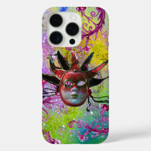iPhone 16 Pro Case MASQUE JESTER ROUGE NOIR Mascarade violet vert