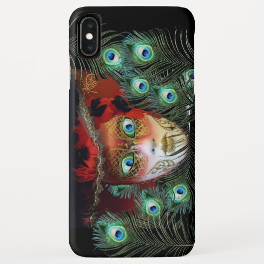 COQUES Case-Mate iPhone MASQUE ROUGE AVEC PEACOCK FEATHERS MASQUERADE PART (Dos)