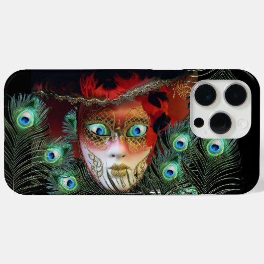 COQUES Case-Mate iPhone MASQUE ROUGE AVEC PEACOCK FEATHERS MASQUERADE PART (Verso (horizontal))