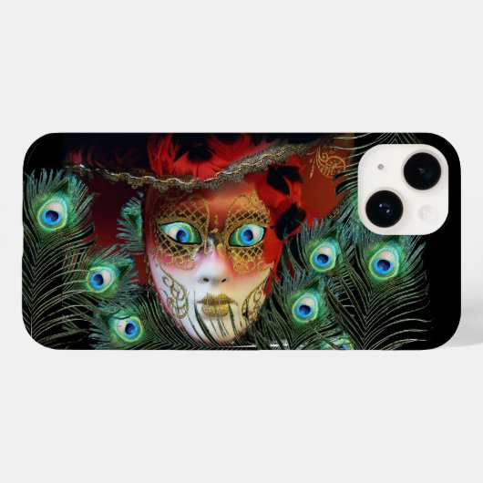COQUES Case-Mate iPhone MASQUE ROUGE AVEC PEACOCK FEATHERS MASQUERADE PART (Verso (horizontal))