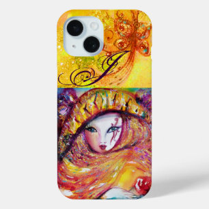 COQUE POUR iPhone 15 MASQUÉRADE VÉNÉTIENNE - MASQUE EN MONOGRAM JAUNE