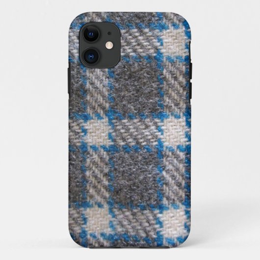 Coques Case-Mate iPhone Matériau gris et bleu Tartan (Dos)
