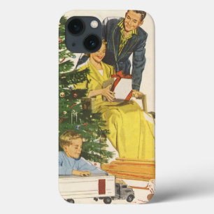 Etui iPhone Case-Mate Matin de Noël vintage, famille ouvrant des cadeaux
