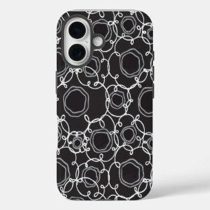 Coques iPhone 16 Matrice florale abstraite (Charbon de bois) Beaux-