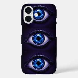 Coques iPhone 16 Mauvais Œil sur Toile Pailletée Sombre