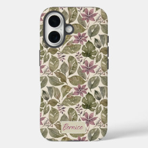 Coques iPhone 16 Mauve Botanique & Feuilles de Sauge