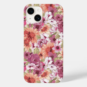 Coque Pour iPhone 14 Mauve Peach Purple Floral Folio