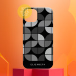 Coque Pour iPhone 14 MCM Motif géométrique Mod Cercles - noir et gris<br><div class="desc">Un motif moderne du milieu du siècle avec des quarts de cercles dans un motif rétro branché. Le design minimal comprend le noir gris. Vous pouvez ajouter votre nom en bas dans une police simple sans serif. Pour les utilisateurs avancés, vous pouvez modifier n'importe quelle couleur pour correspondre à ce...</div>
