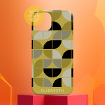 Coques iPhone 16 MCM Motif géométrique Mod Cercles - noir or<br><div class="desc">Un motif moderne du milieu du siècle avec des quarts de cercles dans un motif rétro branché. Le design minimal comprend l'or, le gris, le taupe et le noir. Vous pouvez ajouter votre nom en bas dans une police simple sans serif. Pour les utilisateurs avancés, vous pouvez modifier n'importe quelle...</div>