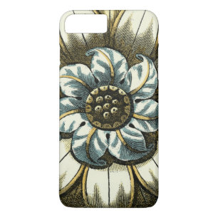Coques Pour iPhone Médaillon floral orné sur Arrière - plan bleu clai