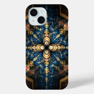 Coque Pour iPhone 15 Médaillon moderne bleu et orange Motif