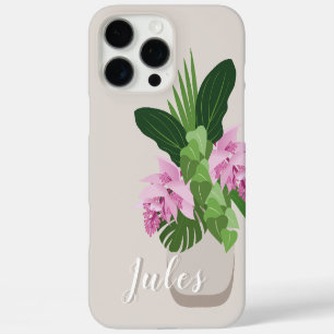 Coques iPhone 16 Pro Max Medinilla Tropical Fleur rose en Vase Beige Nom