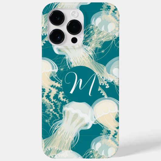 Coques Case-Mate iPhone Méduse En Bleu Océan Été Saison Monogramme (Verso)