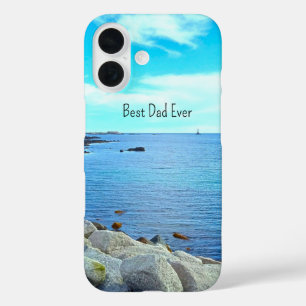 Coques iPhone 16 Meilleur papa Ever Blue Ocean Photo Azure Sky