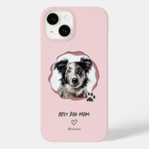 Coque Pour iPhone 14 Meilleure Maman de Chien Rose Moderne Une Photo